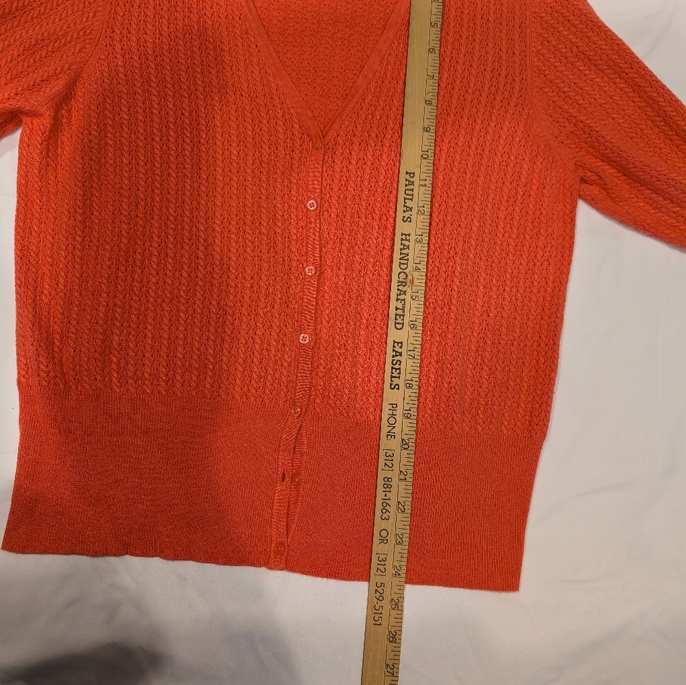 Short Cardigan Sweater Fine Gauge Knit Coral Orange 1X - Picture 4 of 4